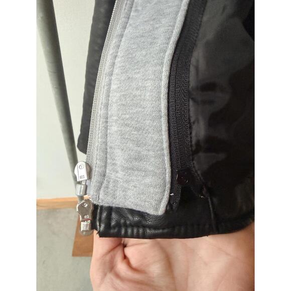 Wildflower Women's Black Faux Leather Jacket with Grey Hoodie Insert XS - Picture 4 of 6